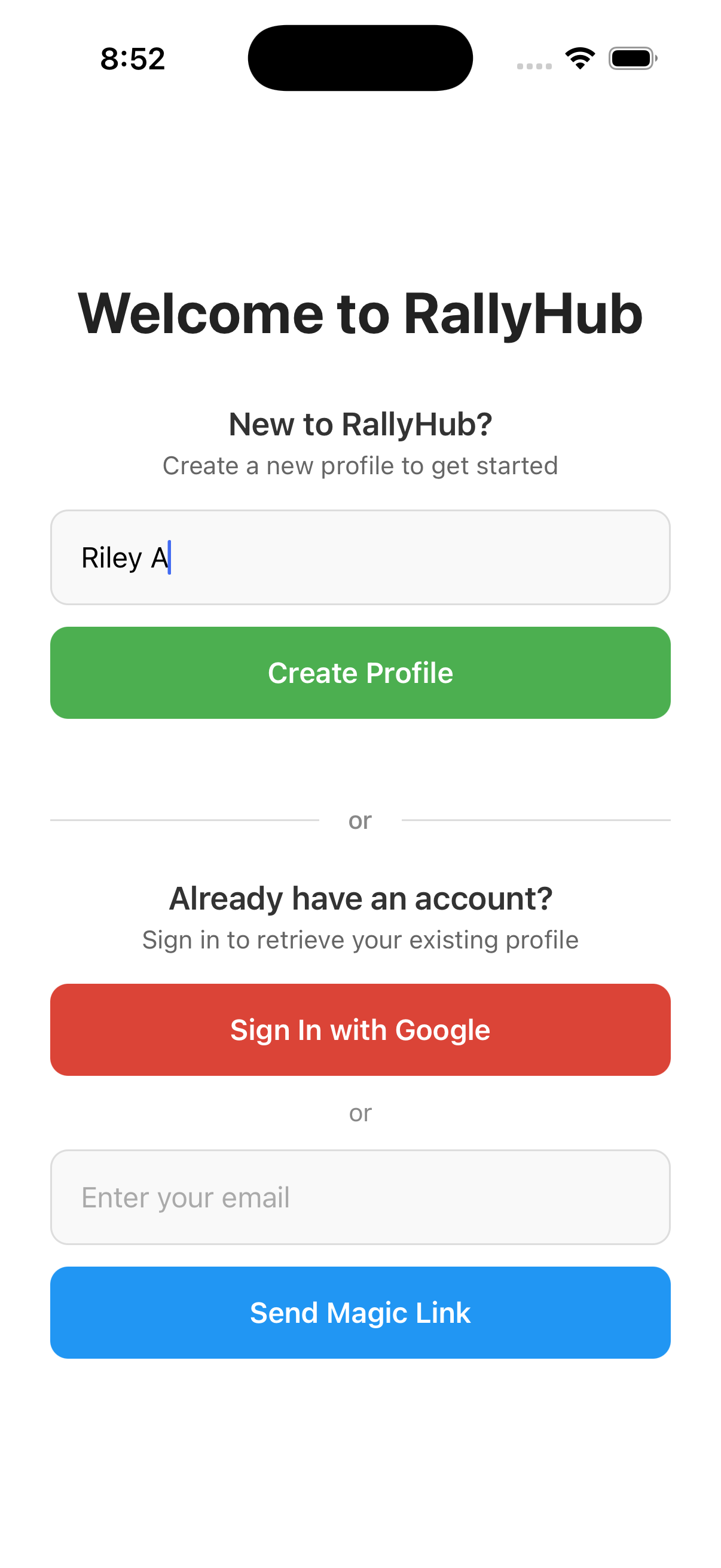 RallyHub App Screenshot 1